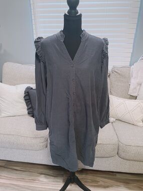 Garnet Hill Grey Corduroy Mini Dress Size M